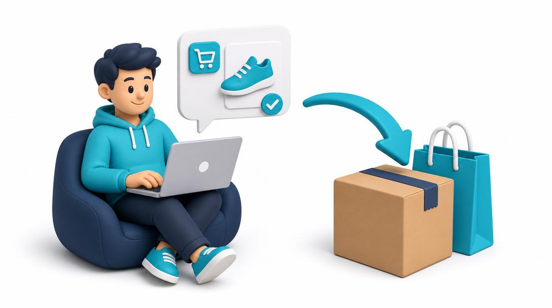 Personal shopper: persona comprando online con laptop, lista para enviar su compra